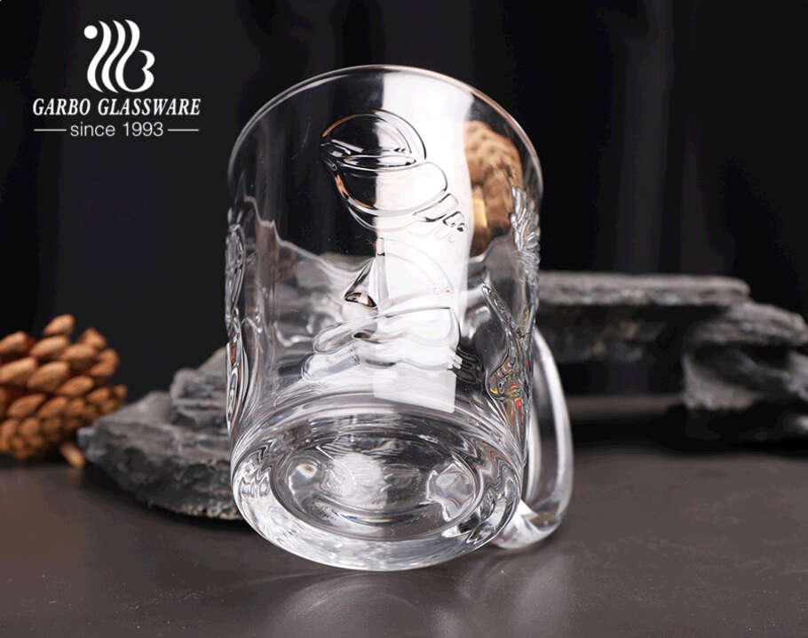 Garbo Patentdesign Glasbecher mit Griff 10oz graviertes Muster Sommer Ozean Serie klare Glasbecher