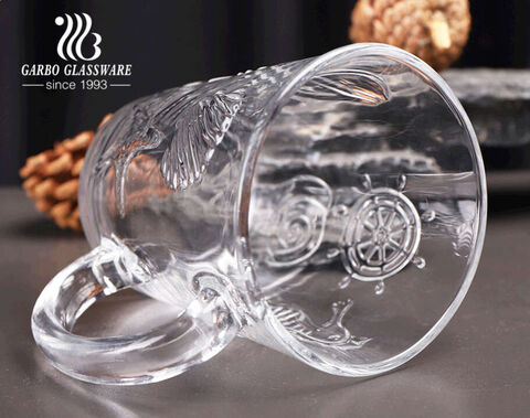 Garbo Patentdesign Glasbecher mit Griff 10oz graviertes Muster Sommer Ozean Serie klare Glasbecher