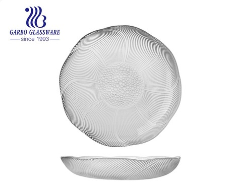 Elegant and unique lotus pattern design glass plate for hotel wedding dinner service