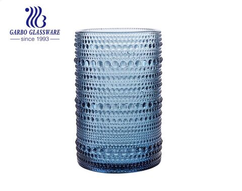 Tasses gravées en verre de couleur unie bleu blanc de 450 ml pour boire du jus