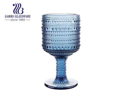 300ml blue dot design glass goblets for wine drinking 