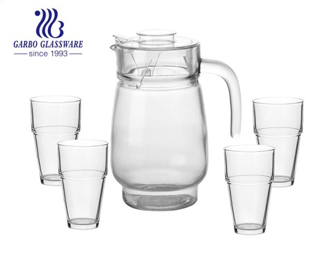 En gros pas cher 7 pcs bocal en verre pichet à eau en verre classique avec couvercle avec design personnalisé