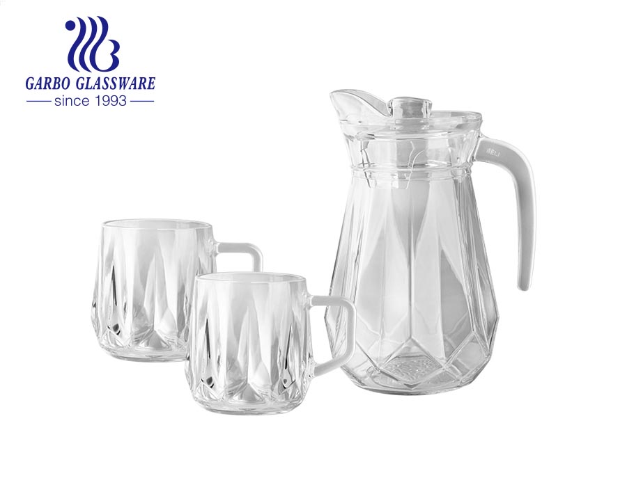الجملة الرخيصة 7 قطع الزجاج الكلاسيكية شرب الماء جرة الزجاج مع غطاء مع تصميم حسب الطلب