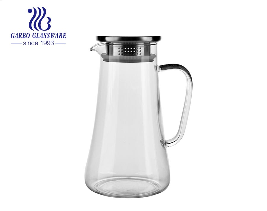 Popular Hammer Pattern 1.8 Liter Glass Pitcher with Gold Handle and Stainless Steel Lid