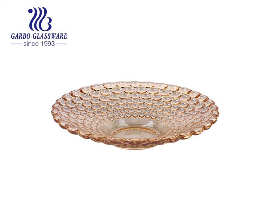 Manufacturer cheap decoration glass dessert fruit plate glass dry fruit plate glassware