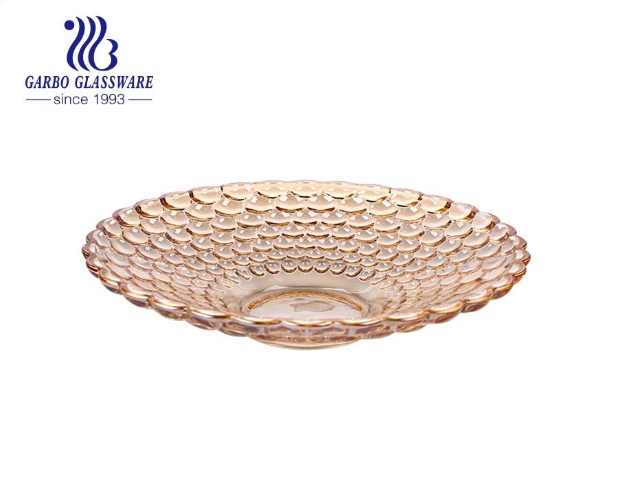 Manufacturer cheap decoration glass dessert fruit plate glass dry fruit plate glassware