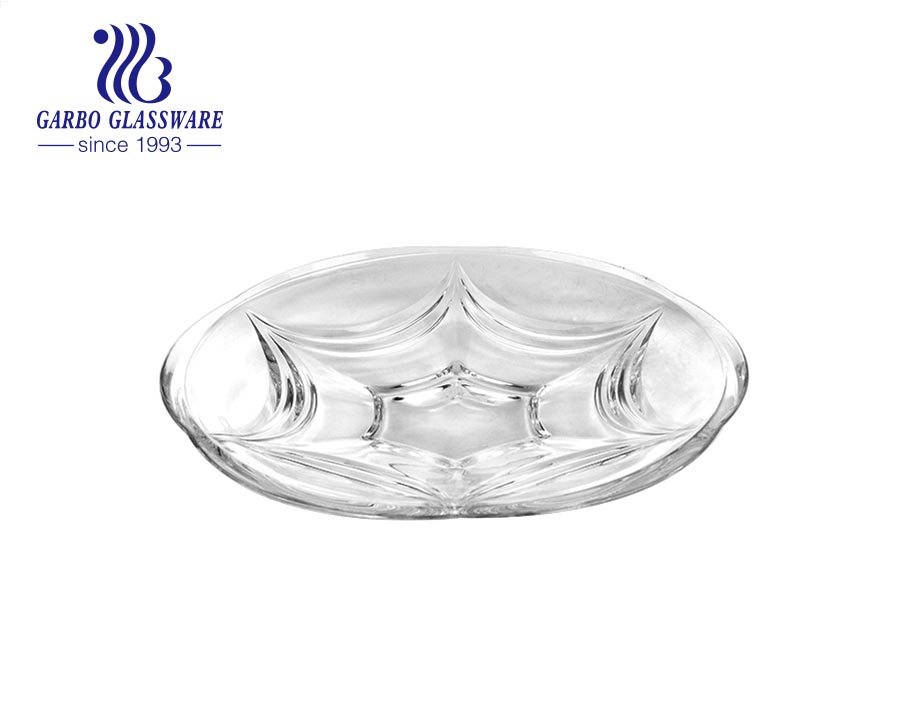 Manufacturer cheap decoration glass dessert fruit plate glass dry fruit plate glassware