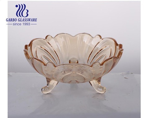 Cuenco de cristal de la fruta decorativa de la galjanoplastia de iones del color ambarino grande barato del fabricante