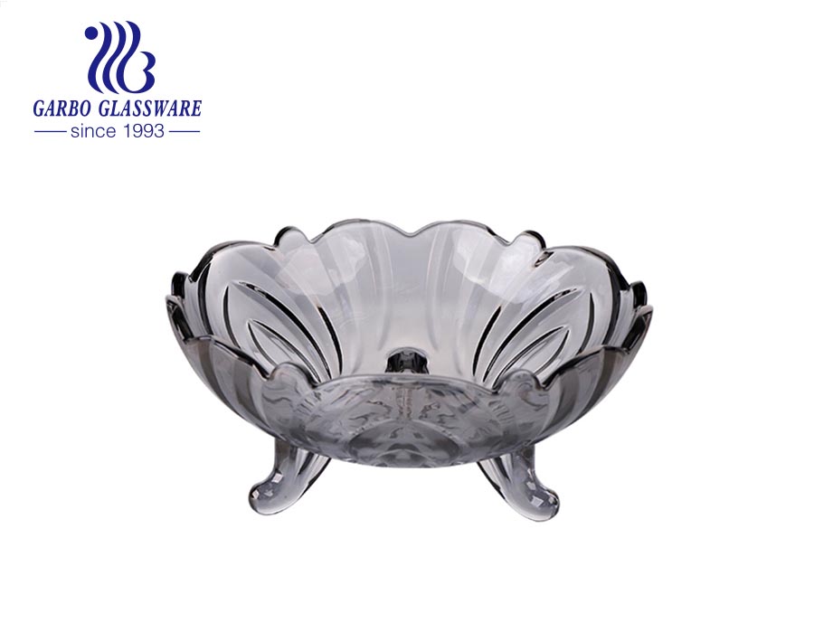 Cuenco de cristal de la fruta decorativa de la galjanoplastia de iones del color ambarino grande barato del fabricante