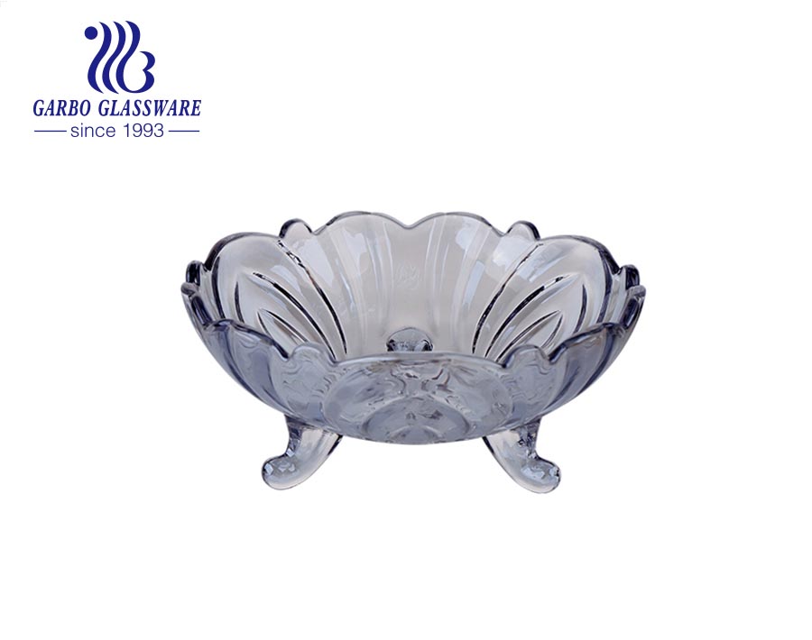 Cuenco de cristal de la fruta decorativa de la galjanoplastia de iones del color ambarino grande barato del fabricante