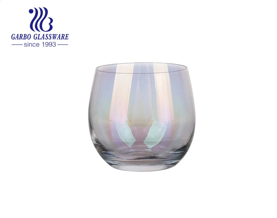 Multi sizes egg shape glass tumbler with ion electroplated iridescence