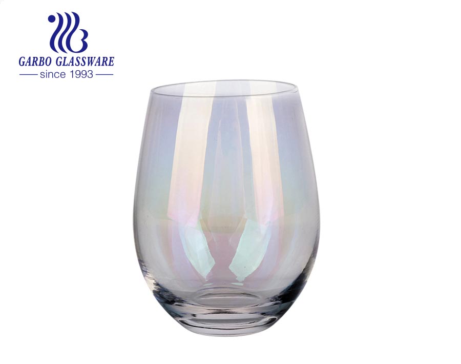 Multi sizes egg shape glass tumbler with ion electroplated iridescence