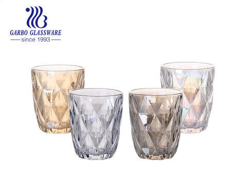 Europe and Latin America markets rhombus engraved glass cups with custom unfading colors