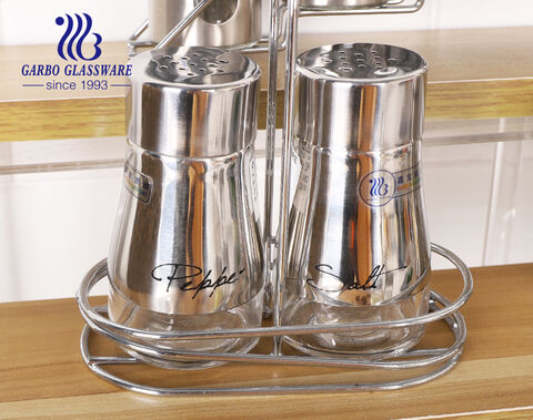 8pcs glass condiment set 85ml condiment bottle with metal stand