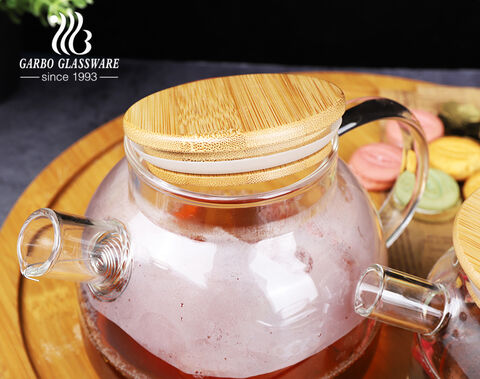 وعاء شاي زجاجي من البورسليكات الزجاجي 480 مللي مع غطاء خشبي للشاي الساخن