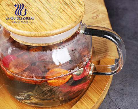 480ml pyrex borosilicate glass tea pot with wooden lid for hot tea