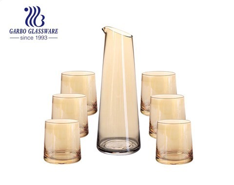 Vente en gros 7 pcs à la main placage ionique en verre ambré carafe à vin ensemble bar servant des accessoires