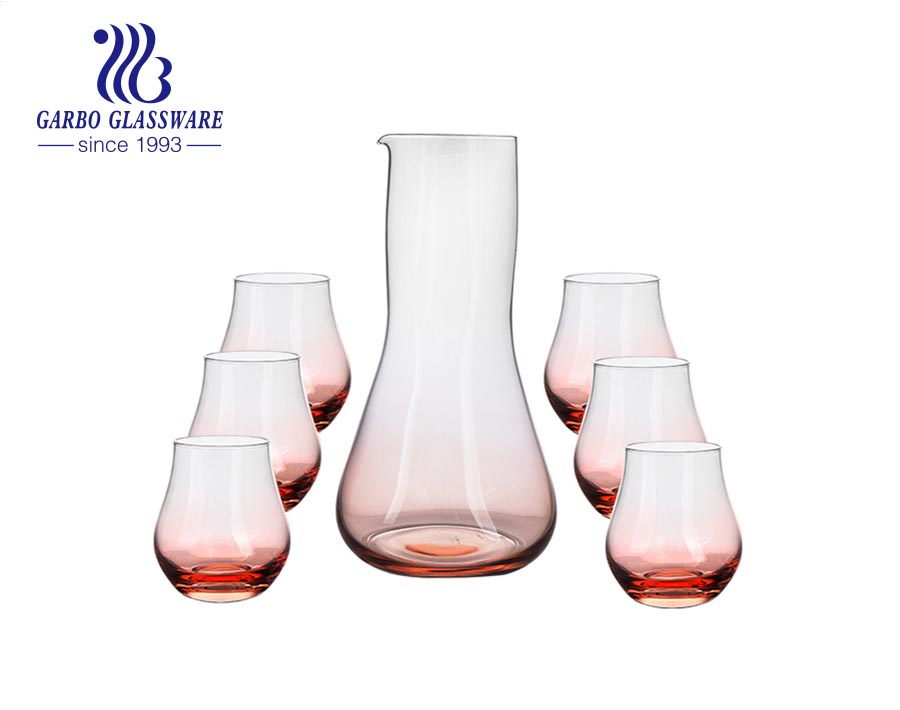 Vente en gros 7 pcs à la main placage ionique en verre ambré carafe à vin ensemble bar servant des accessoires