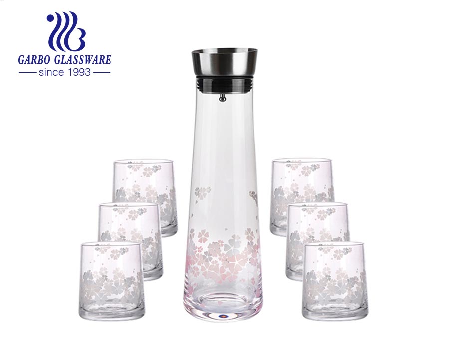 Vente en gros 7 pcs à la main placage ionique en verre ambré carafe à vin ensemble bar servant des accessoires