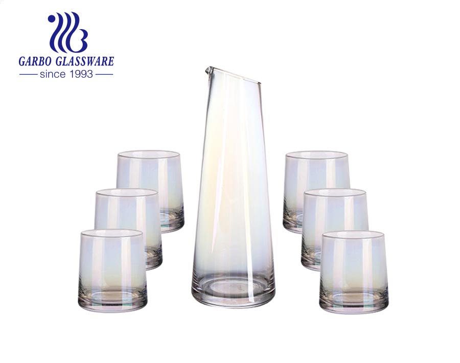 Vente en gros 7 pcs à la main placage ionique en verre ambré carafe à vin ensemble bar servant des accessoires