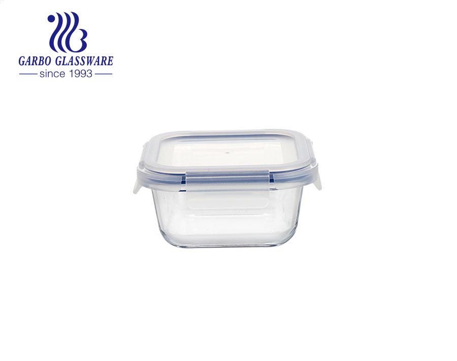 Beliebte mikrowellengeeignete Glas-Lunchbox 630 ml Rechteckiger Glas-Lebensmittelbehälter mit roten Deckeln für Lebensmittel