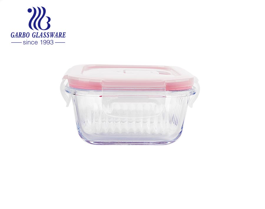  Popular Microwavable Glass Lunch Box 630ml Rectangular glass food container with red lids food 