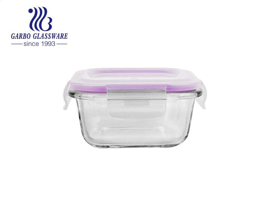 Beliebte mikrowellengeeignete Glas-Lunchbox 630 ml Rechteckiger Glas-Lebensmittelbehälter mit roten Deckeln für Lebensmittel