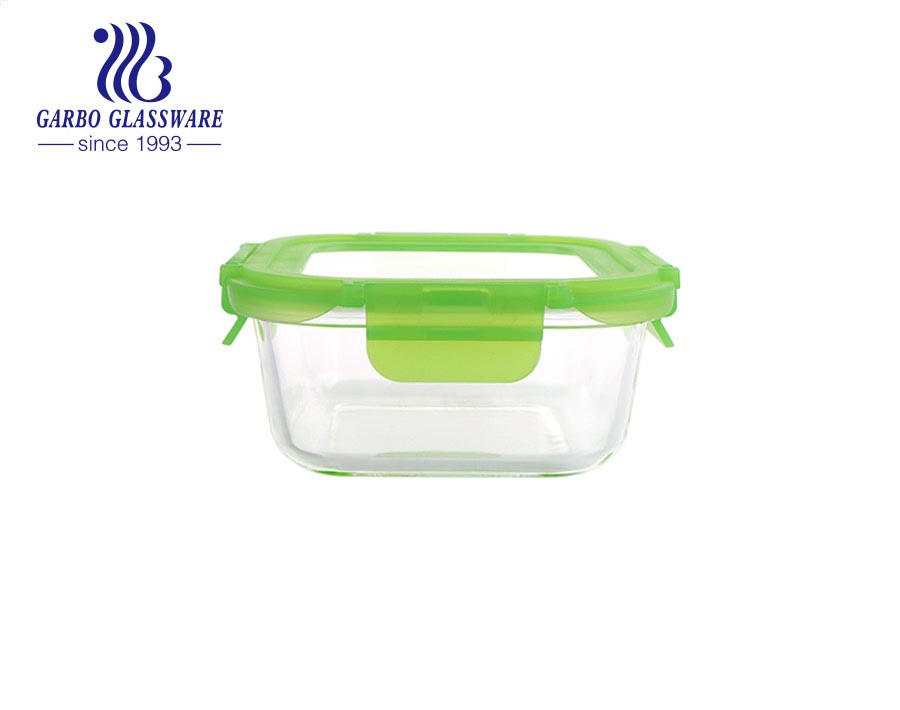  Popular Microwavable Glass Lunch Box 630ml Rectangular glass food container with red lids food 