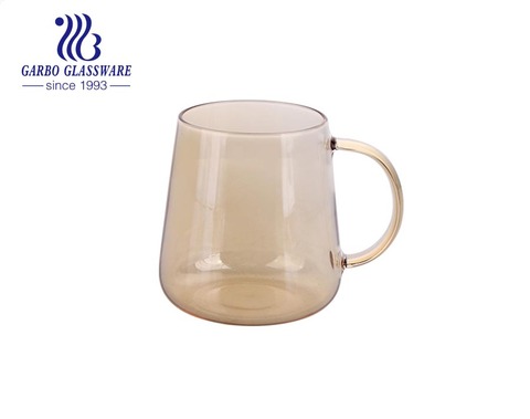 Boca soprando âmbar arco-íris cinza esfumaçado 420ml copo de vidro borosilicato com alça de caneca