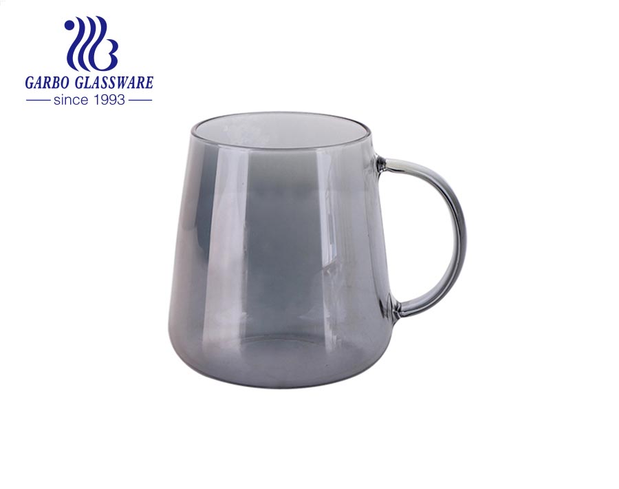 Mouth Blowing Amber Rainbow Smokey Grey 420ml Borosilicate Glass Mug Handle Cup