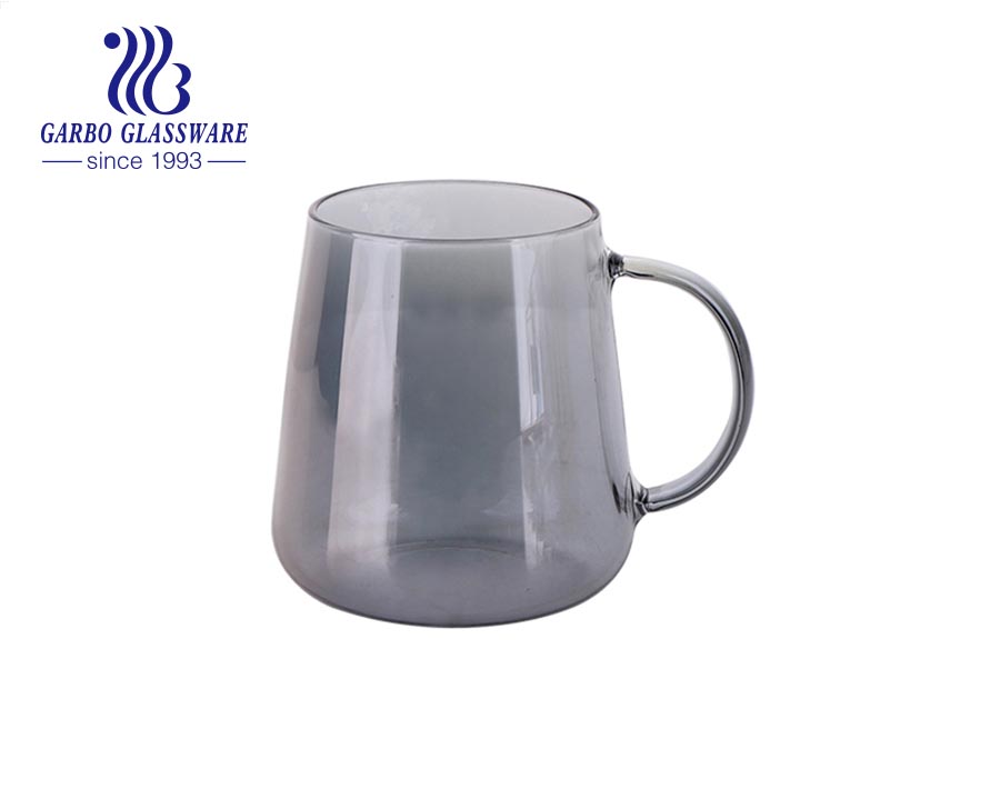 Boca soprando âmbar arco-íris cinza esfumaçado 420ml copo de vidro borosilicato com alça de caneca