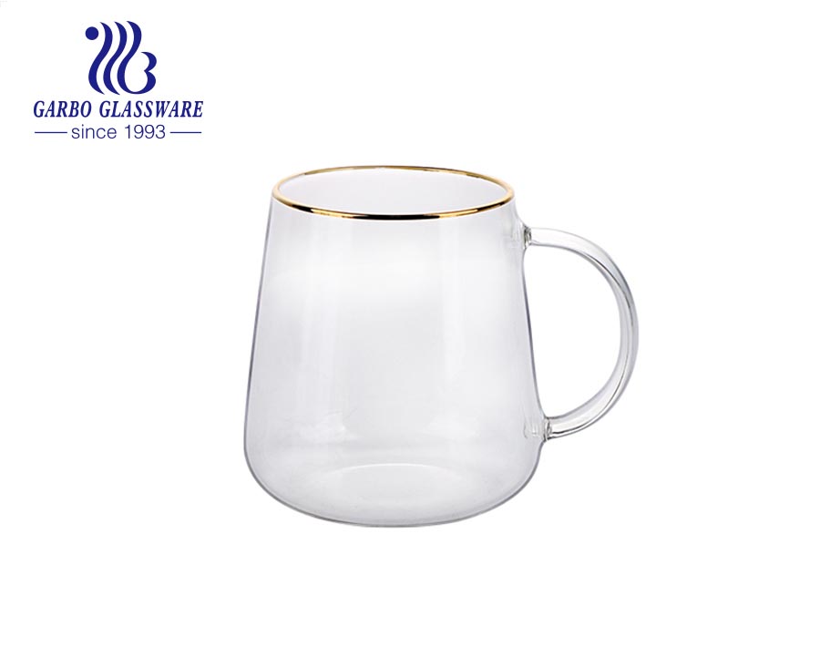 Mouth Blowing Amber Rainbow Smokey Grey 420ml Borosilicate Glass Mug Handle Cup
