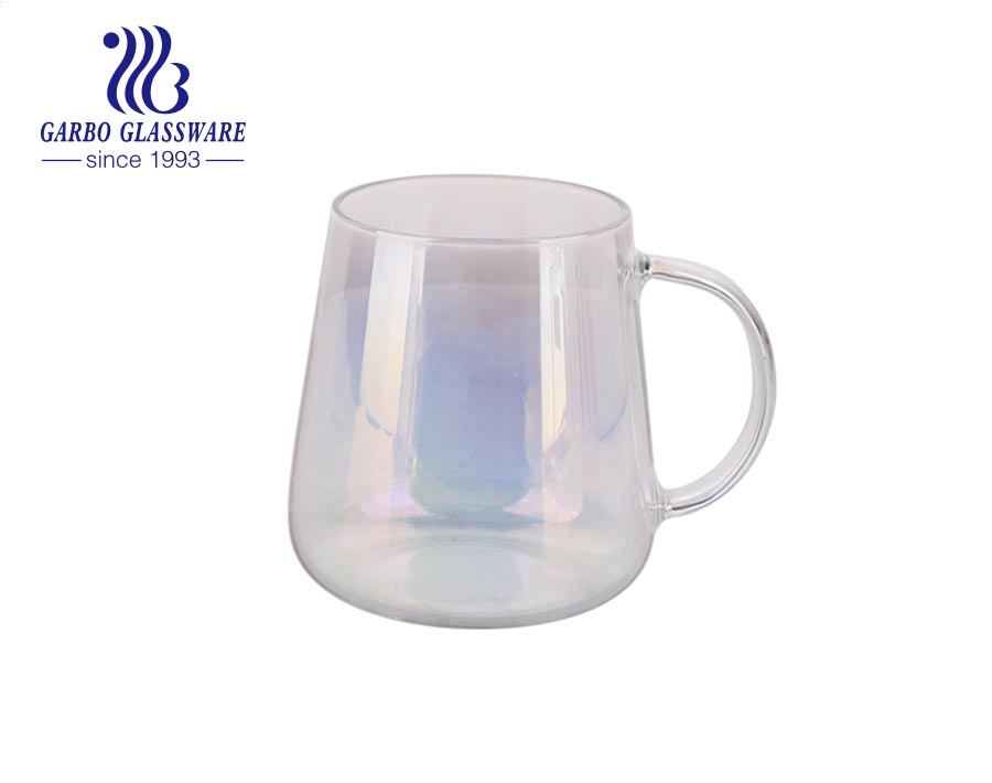 Mouth Blowing Amber Rainbow Smokey Grey 420ml Borosilicate Glass Mug Handle Cup