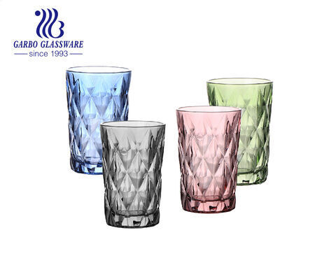 Tasse en verre highball gravée en losange standard 350ML de 12 onces avec des couleurs personnalisées