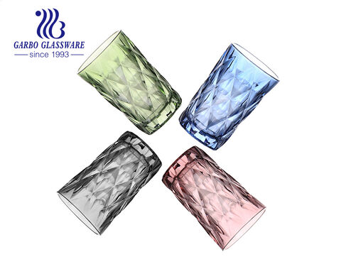 Tasse en verre highball gravée en losange standard 350ML de 12 onces avec des couleurs personnalisées