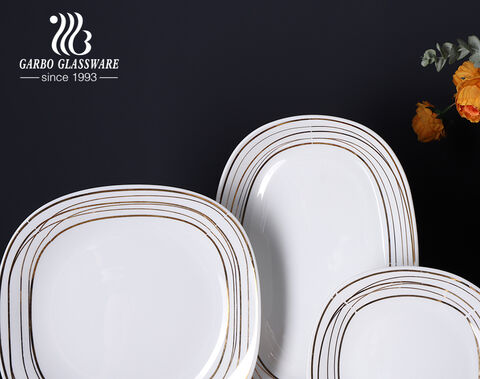 China Factory weißes Opalglas-Dinner-Set mit Goldrand-Aufkleber-Design