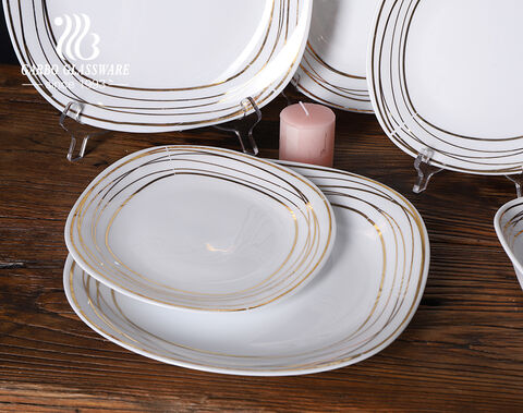 China factory white opal glass dinner set with gold rim decal design