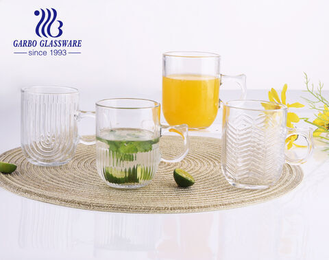 Lager transparente Glastasse mit Griff 250ml einzigartige neue Designs Glasbecher für Tee-Kaffee-Saft