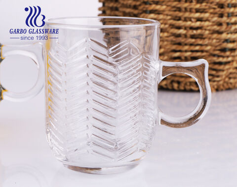 Lager transparente Glastasse mit Griff 250ml einzigartige neue Designs Glasbecher für Tee-Kaffee-Saft