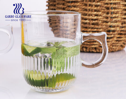 Stock transparent glass cup with handle 250ml unique new designs glass mugs for tea coffee juice 