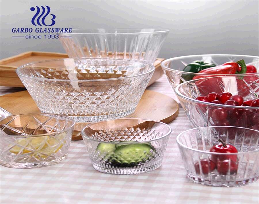 Usine prix bas grand bol à salade taille de mélange bol à fruits en verre clair bol à bagatelles et bol à dessert