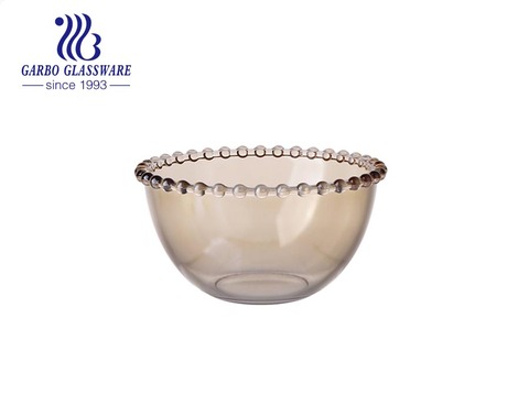 Manufacturer cheap electroplated glass bowl with bead decor for salad serving