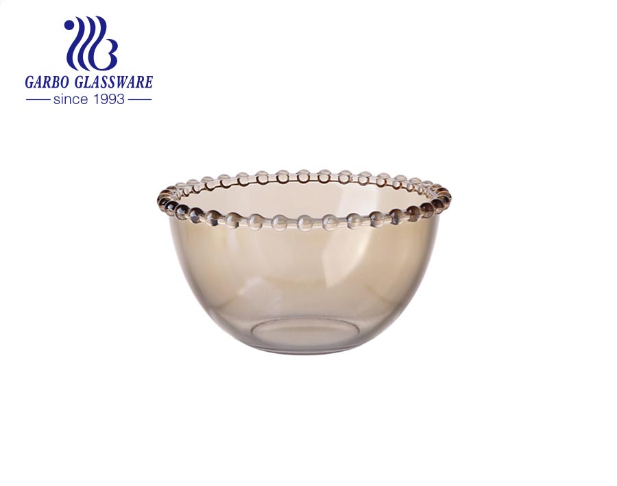 Bol en verre électrolytique bon marché de fabricant avec décor de perles pour le service de salade