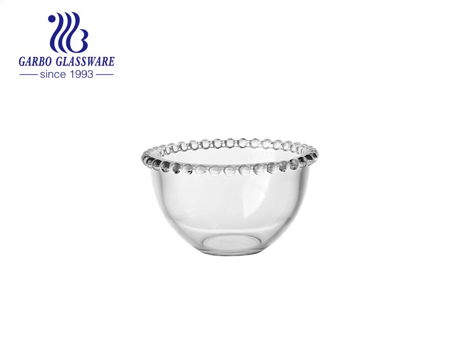 Manufacturer cheap electroplated glass bowl with bead decor for salad serving