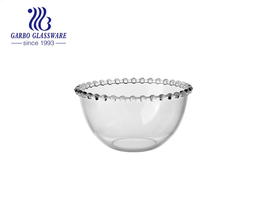 Manufacturer cheap electroplated glass bowl with bead decor for salad serving