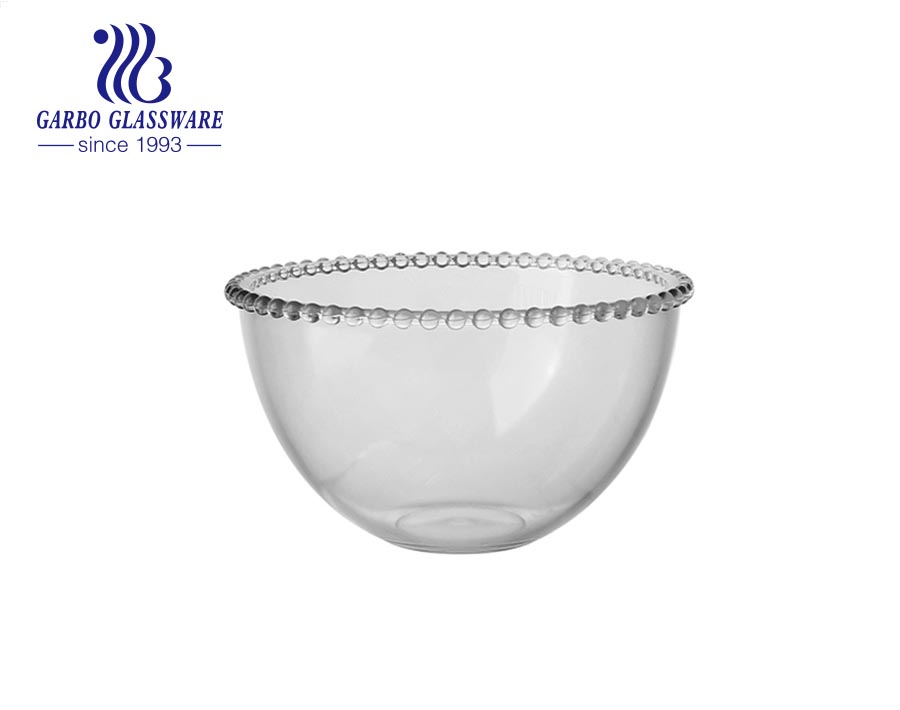 Manufacturer cheap electroplated glass bowl with bead decor for salad serving