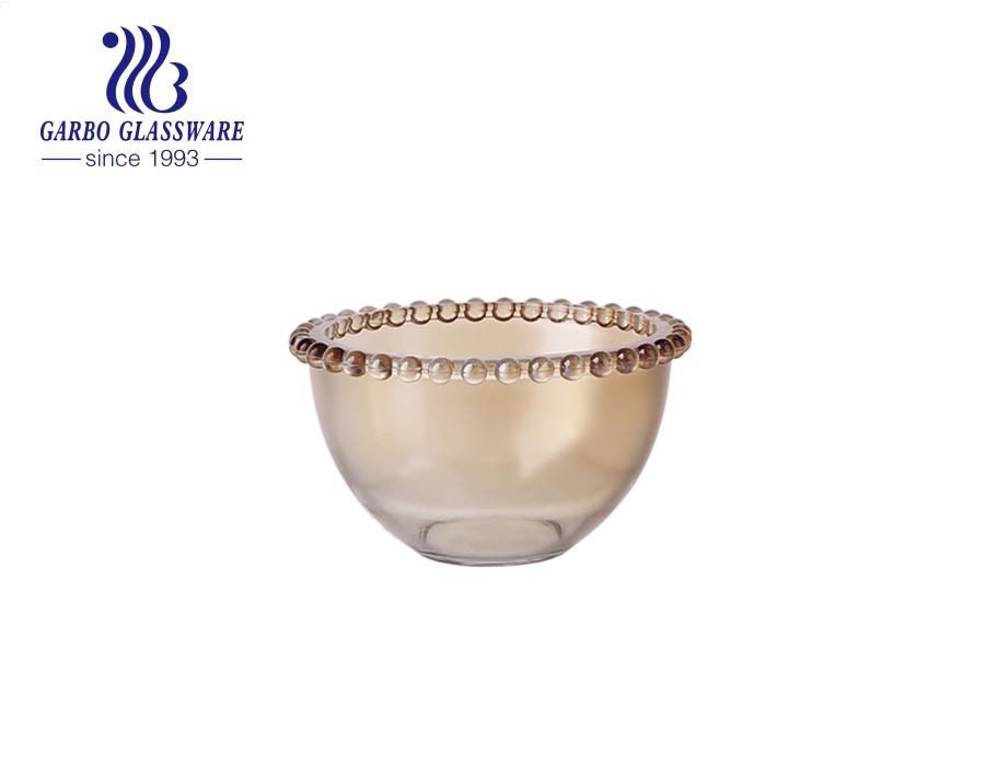 Manufacturer cheap electroplated glass bowl with bead decor for salad serving