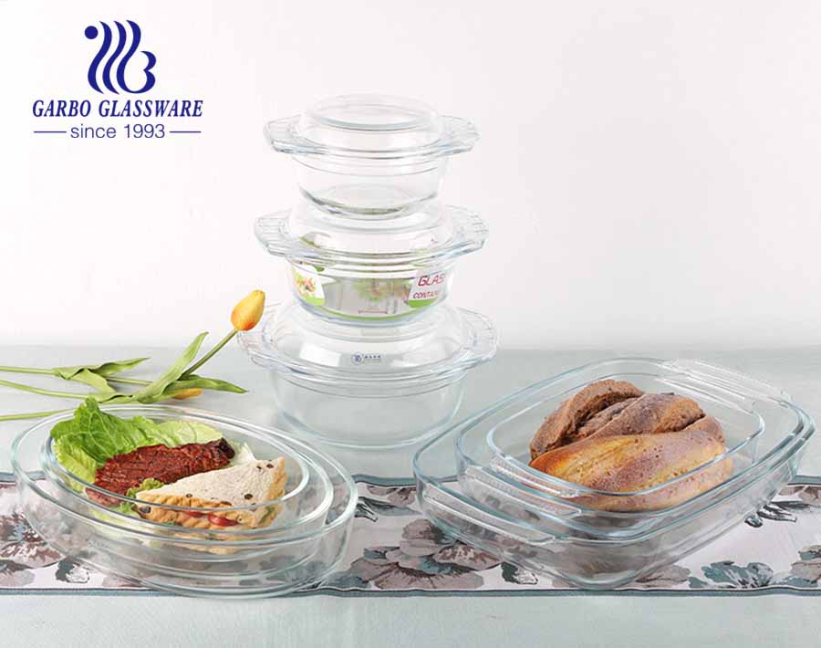 Wholesale 3pcs high-borosilicate glass bowl set with lid soup casserole for table use