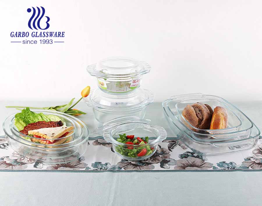 Wholesale 3pcs high-borosilicate glass bowl set with lid soup casserole for table use