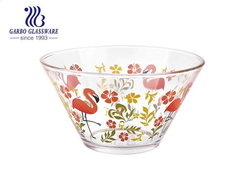 Машинная оптовая дешевая стеклянная ваза с фруктами для салата с индивидуальной наклейкой фламинго